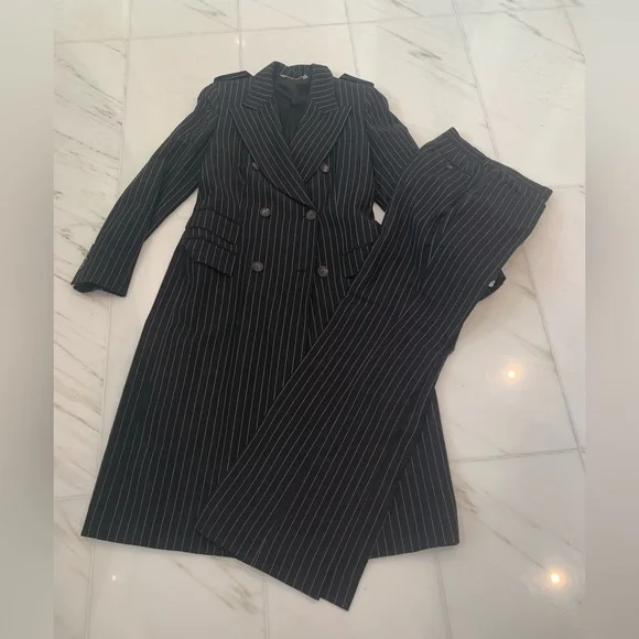 Gucci suit women coat duster 44 pants 46 dark blue/stripe - Picture 7 of 16